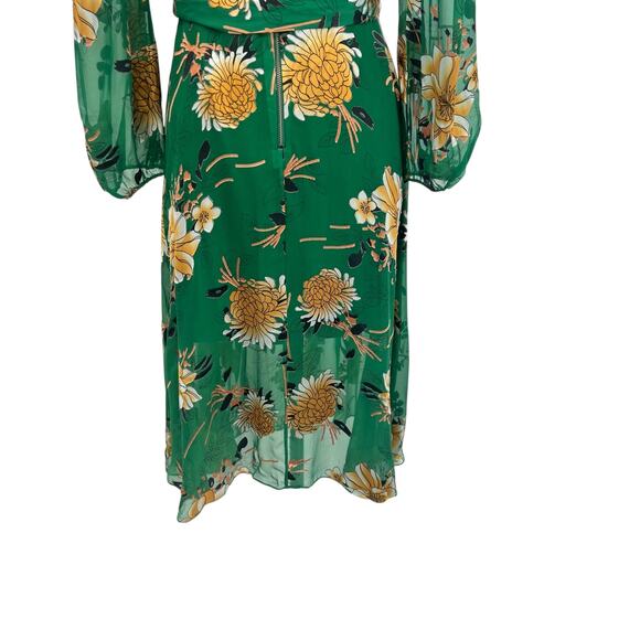 Alice + Olivia Coco Dress Floral Print Long Sleeve Silk Green Size US 2 - Picture 12 of 16